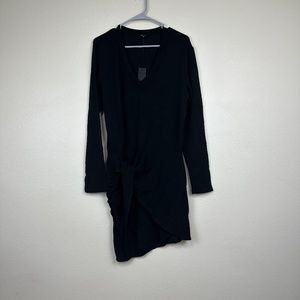 Monrow Women's Super Soft Long Sleeve Dress with Tie Black Size XL New